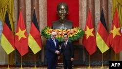 Chủ tịch nước Võ Văn Thưởng tiếp đón Tổng thống Đức Frank-Walter Steinmeier tại Hà Nội hôm 23/1/2024. 